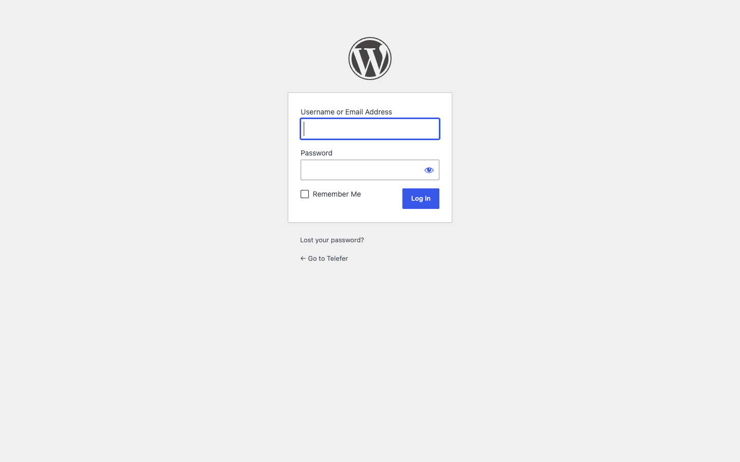 Tela de login do WordPress Telefer